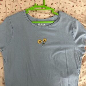 Hollister Blue Women's Top with Sunflower Embroidery